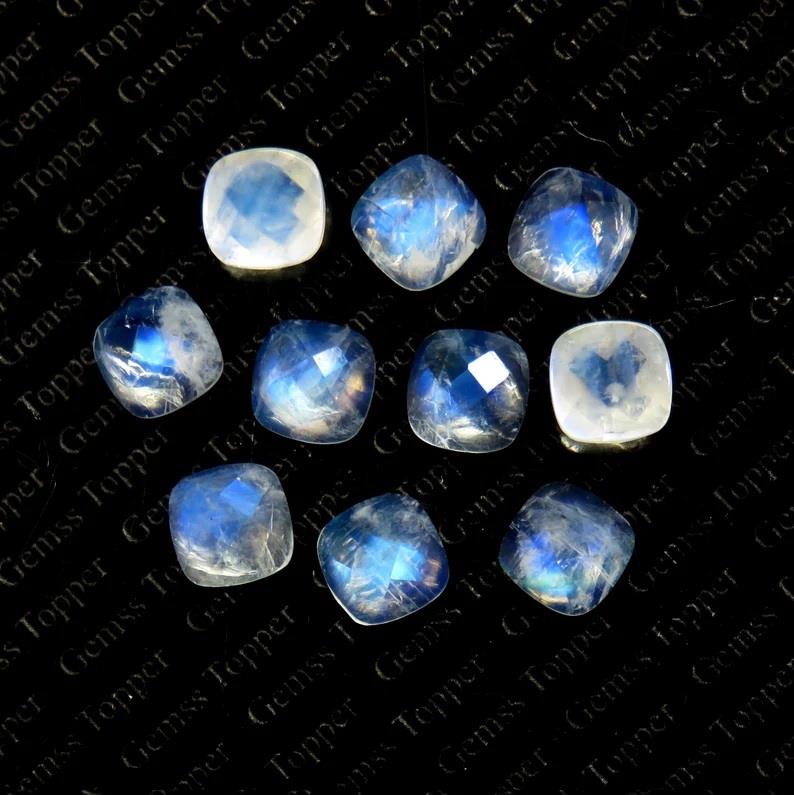 Rainbow Moonstone 10x10 mm Cushion Checker Cut